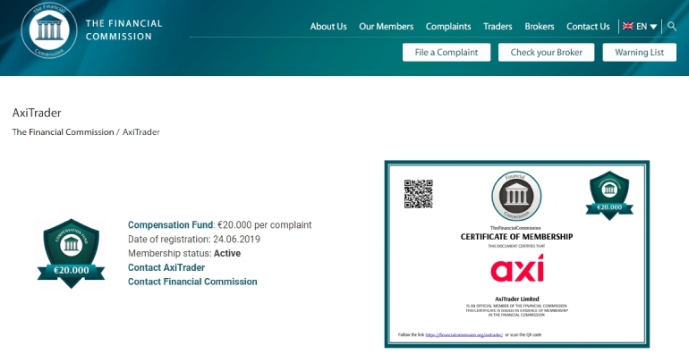 Сертификат членства в FinaCom