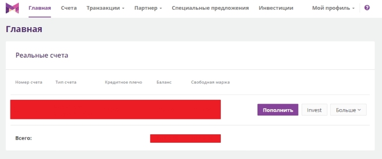 Главная страница аккаунта