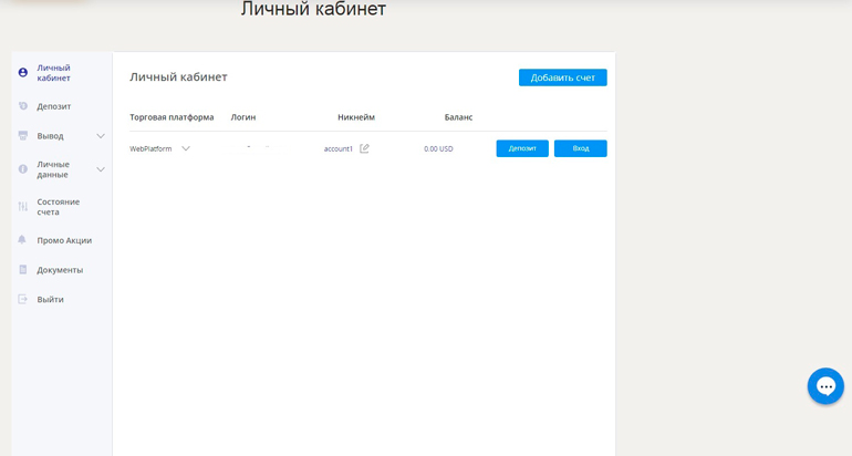 Интерфейс профиля трейдер