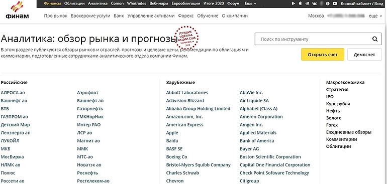 Аналитика от Финам